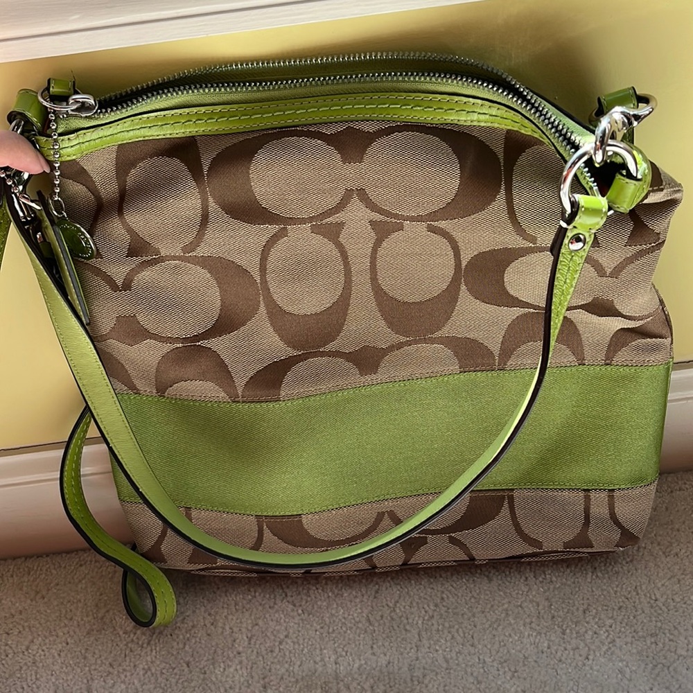 Coach brown and green monogram bag